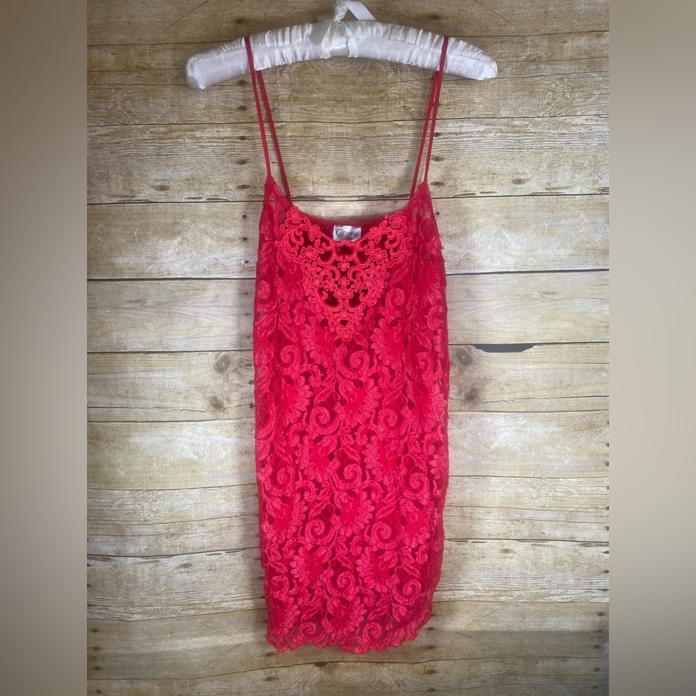 Vintage Cinema Etoile Red Lace Sexy Chemise Babydoll Nightie Size M
